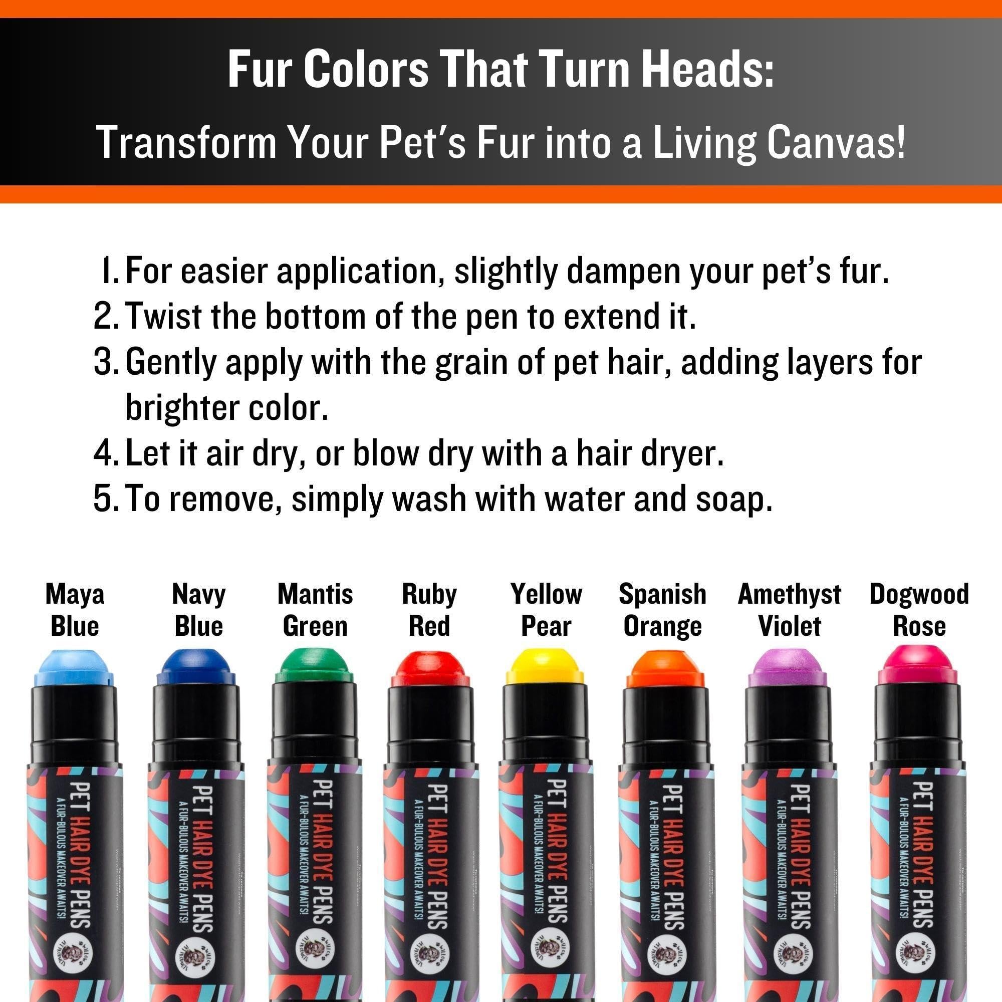 Pet Hair Dye - 8 Color Pet Safe Hair Dye Non Toxic Temporary Pet Hair Paint Pens
