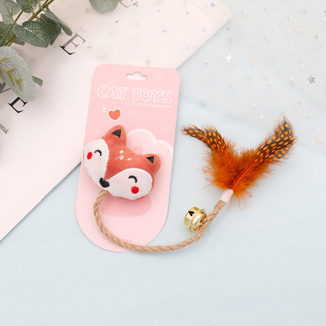 Funny Cat Toy with Feather, Bell, and Hemp Rope
