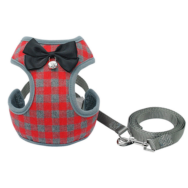 Leash with Checkered Bowtie Harness for Pets