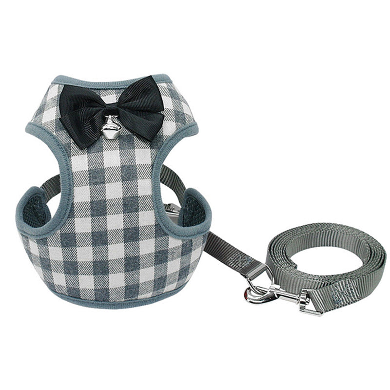 Leash with Checkered Bowtie Harness for Pets